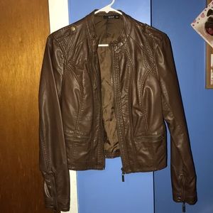 Brown Pleather Biker Jacket